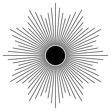 Sanat eserlerinde el çizimi mistik güneş. Güneş patlaması, ışık huzmeleri, ruhani sembol gökyüzü. Sihirli tılsım, antika tarzı, boho, dövme, logo. Vektör illüstrasyonu beyaz arkaplanda izole edildi.