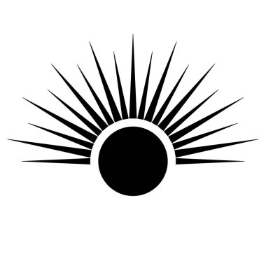 Sanat eserlerinde el çizimi mistik güneş. Güneş patlaması, ışık huzmeleri, ruhani sembol gökyüzü. Sihirli tılsım, antika tarzı, boho, dövme, logo. Vektör illüstrasyonu beyaz arkaplanda izole edildi.