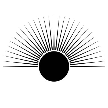 Sanat eserlerinde el çizimi mistik güneş. Güneş patlaması, ışık huzmeleri, ruhani sembol gökyüzü. Sihirli tılsım, antika tarzı, boho, dövme, logo. Vektör illüstrasyonu beyaz arkaplanda izole edildi.