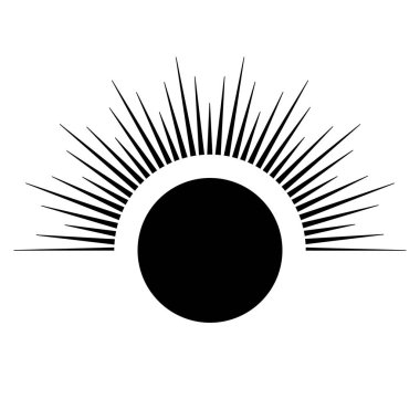 Sanat eserlerinde el çizimi mistik güneş. Güneş patlaması, ışık huzmeleri, ruhani sembol gökyüzü. Sihirli tılsım, antika tarzı, boho, dövme, logo. Vektör illüstrasyonu beyaz arkaplanda izole edildi.