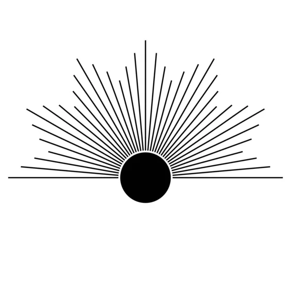 Hand Drawn Mystical Sun Line Art Sunburst Light Rays Spiritual — Stockvector