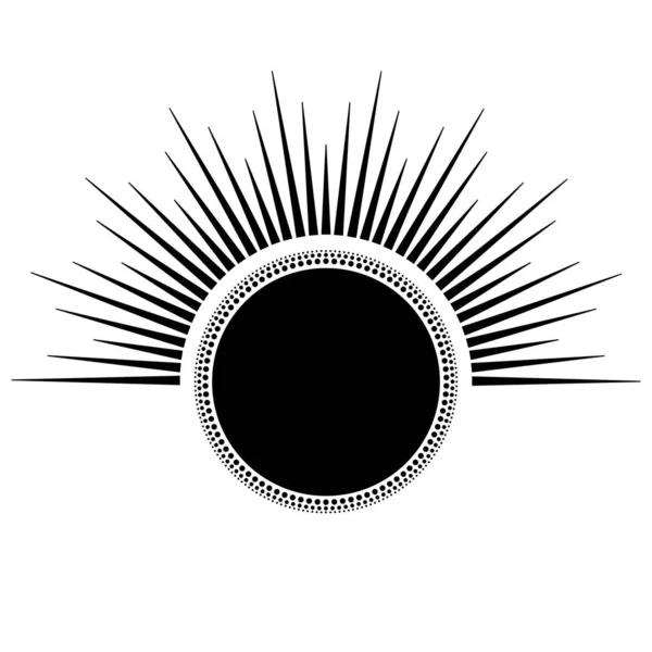 Hand Drawn Mystical Sun Line Art Sunburst Light Rays Spiritual — Stock Vector