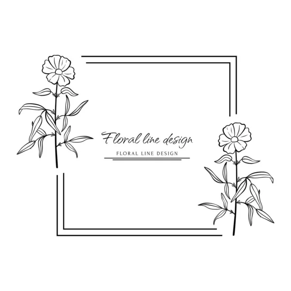 Hand Drawn Minimal Logo Blooming Flowers Leaves Line Art Bohemian — стоковый вектор
