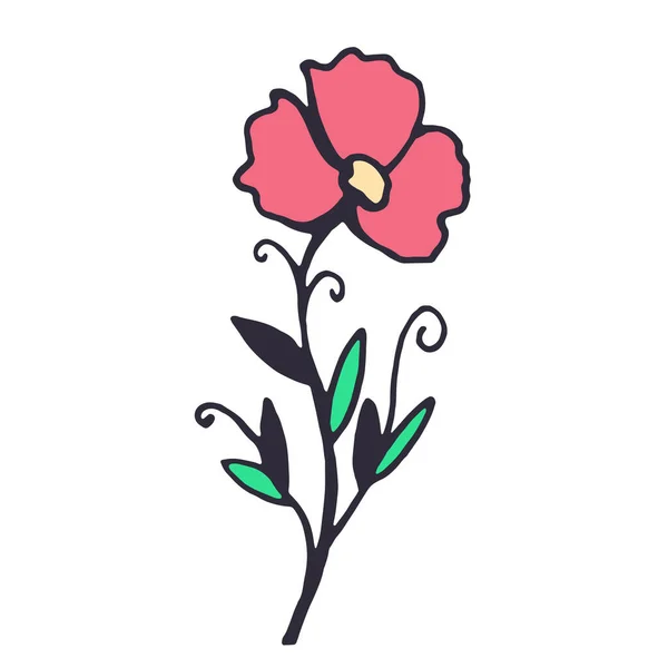 Handgezeichnete Blume Isoliert Auf Weißem Hintergrund Bunte Dekorative Kritzelskizze Illustration — Stockvektor
