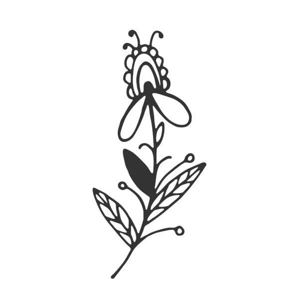 Flor Desenhada Mão Isolada Sobre Fundo Branco Desenho Decorativo Doodle — Vetor de Stock