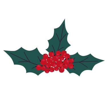 Beyaz arka planda yapraklar ve böğürtlenlerle süslenmiş Noel kutsallığı. Dekoratif karalama çizimi. Vektör çiçek ögesi.