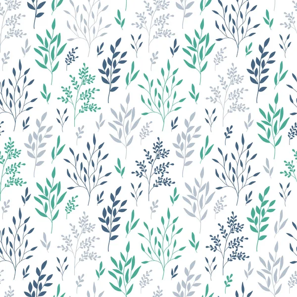 Handgezeichnetes Nahtloses Muster Aus Bunten Zweigen Mit Blättern Winter Blumen — Stockvektor