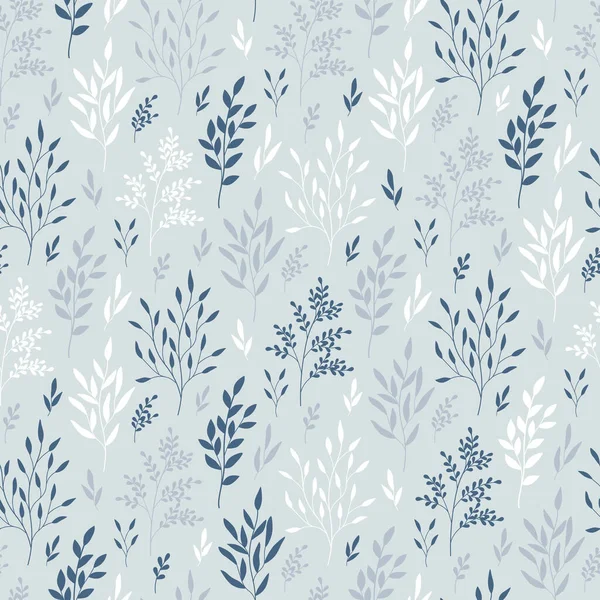 Handgezeichnetes Nahtloses Muster Aus Bunten Zweigen Mit Blättern Winter Blumen — Stockvektor