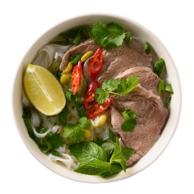 Kasede sığır etli Pho Bo Çorbası. Vietnam mutfağı..