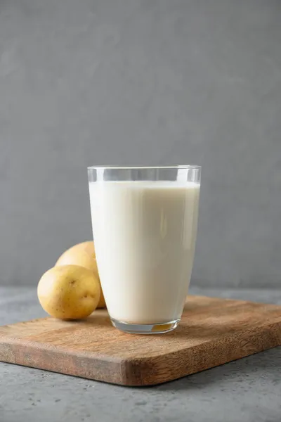Vegan potato milk in glass, plant based milk replacer. — Stock Photo, Image