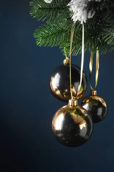 Christmas Black Balls Decorated Gold Metallic Potal Leaf New Modern — Stock Photo, Image