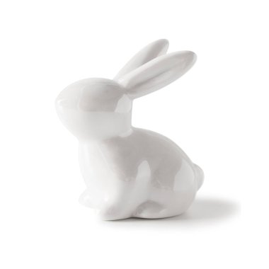 Beyaz arka planda izole edilmiş Paskalya beyaz porselen tavşanı..