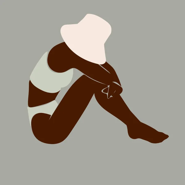 ベクトルハンドは膝をつけた女の子が座るミニマリズムなイラストを描きました 創作活動 カード ポスター バナー Tシャツ バッジ パッチ用のテンプレート — ストックベクタ