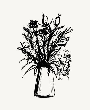 Vector hand drawn illustration of still life  with floral elements . Creative artwork. Template for card, poster, banner, print for t-shirt, pin, badge, patch.