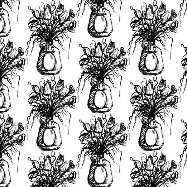 Vector Pattern Hand Drawn Illustration Still Life Floral Elements Creative — Vettoriale Stock