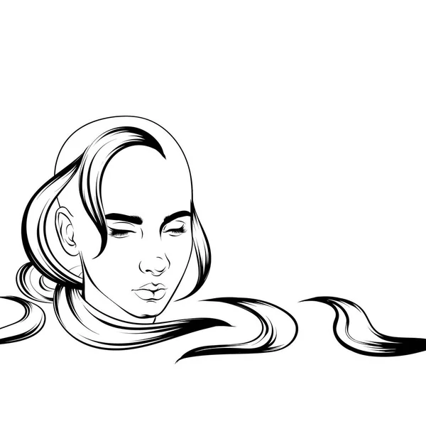 Vector Hand Drawn Illustration Balding Girl Head Creative Artwork Template — Stockvektor