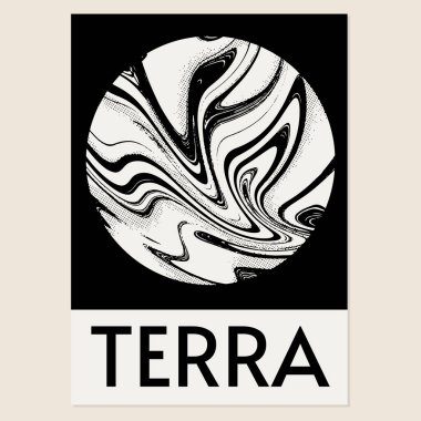 Terra. Vektör el çizimi minimalist illüstrasyon. Yaratıcı sanat eserleri. Kart, poster, afiş, tişört, rozet, yama için baskı şablonu.