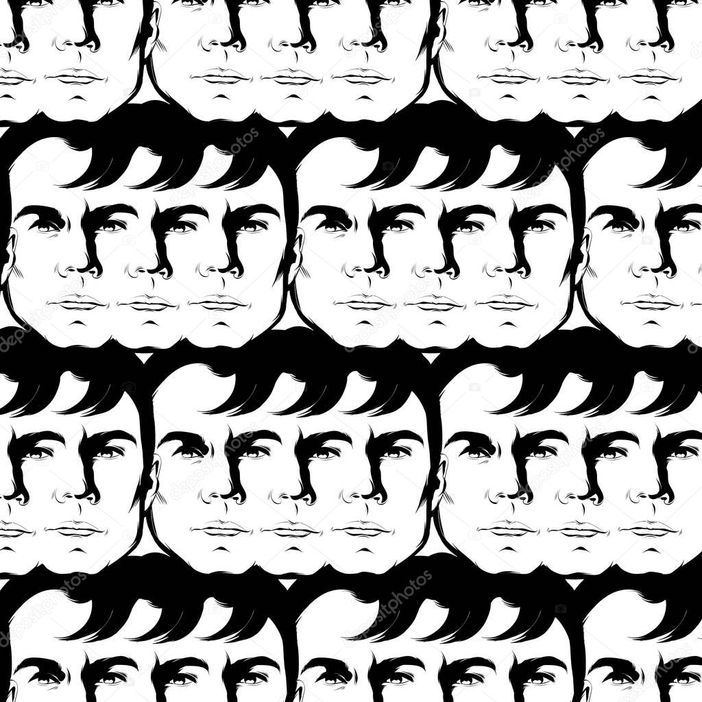 Vector pattern with hand drawn illustration of   many-sided man . Template for card, poster, banner, print for t-shirt, pin, badge, patch.