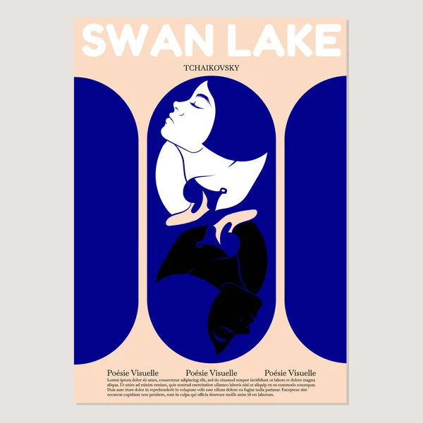 Lago Swan Vector Dibujado Mano Cartel Abstracto Con Ilustración Obra — Vector de stock