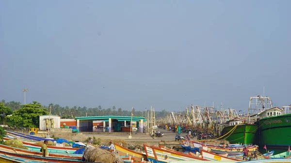 Colachel Tamilnadu Índia Dezembro 2021 Barcos Navios Atracados Porto Pesca — Fotografia de Stock