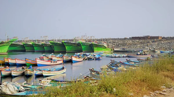 Colachel Tamilnadu India December 2021 Boats Ships Docked Colachel Fishing — стокове фото