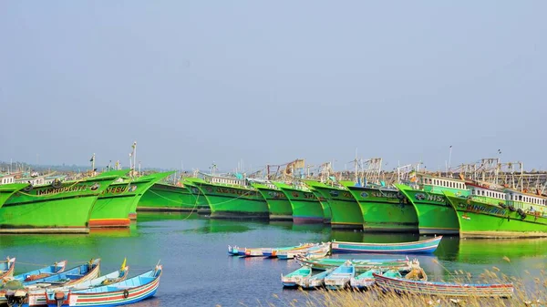 Colachel Tamilnadu India December 2021 Boats Ships Docked Colachel Fishing — стокове фото