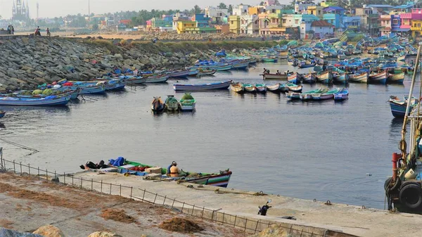 Colachel Tamilnadu India December 2021 Boats Ships Docked Colachel Fishing — стокове фото