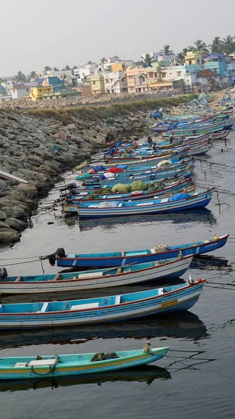 Colachel Tamilnadu India December 2021 Boats Ships Docked Colachel Fishing — стокове фото