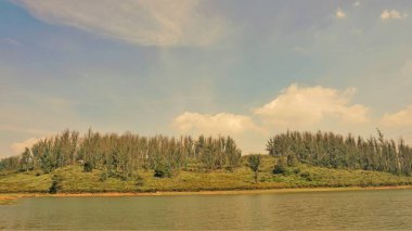 Çam ormanı, Ooty, Tamilnadu, Hindistan 'dan Sandynulla Gölü' nün güzel manzarası. Güney Hindistan 'ın en sevdiği balayı yeri..