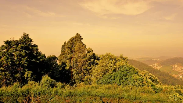 Beautiful Scenery Sunset Ooty Cloudy Misty Day Golden Hour Perfect — Stockfoto