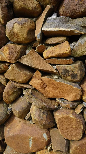 Schöne Hintergrundmuster Bild Einer Wand Aus Runden Stein Rote Farbe — Stockfoto