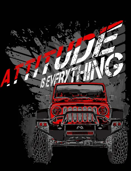 Actitud Texto Todo Utv Con Salpicadura Rojo Fuera Vector Carretera — Vector de stock