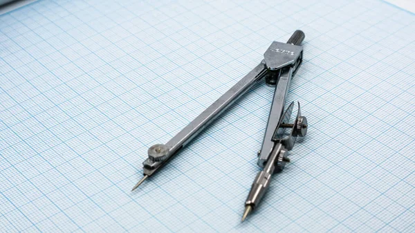 Professional Compass Metallic Precision Tool Used Draftsman Architect Engineer Students — Foto Stock