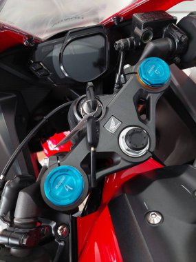 Jakarta, Endonezya-Juni 13, 2022 Honda CBR 150 cc silindir motor.