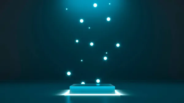 Podium Auf Dunklem Hintergrund Blauviolettes Led Neon Licht Darstellung Leere — Stockfoto
