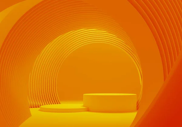 Abstrakter Hintergrund Mit Orangen Und Gelben Formen Tunnel Und Plattform — Stockfoto