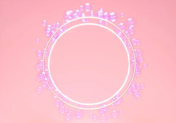Ροζ Art Background Στρογγυλό Πλαίσιο Νέον Φυσαλίδες — Φωτογραφία Αρχείου