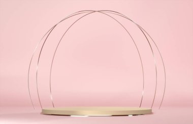 Luxury stone podium, stand, platform. Mockup for promotion presentation. Relaxation therapy, spa cosmetics advertisement. Architectural beige composition of round stone. 3d render illustration.