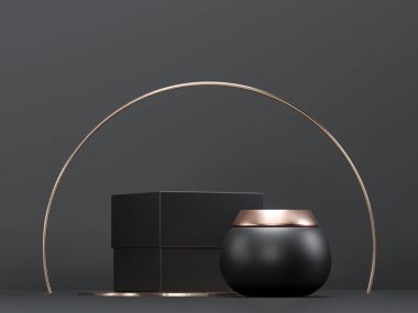 Moisturizing cream, mask, gel in jar, tube. Cosmetic set Gift, Anniversary Present. Dark black background for ad brand products. March 8, Valentine's Day Sale, Discounts. 3d render illustration