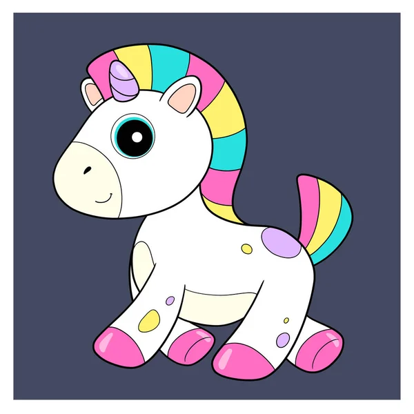 Rainbow Unicorn Cute Pony Bright Multicolored Horse Mane Tail Pink — Stock Vector