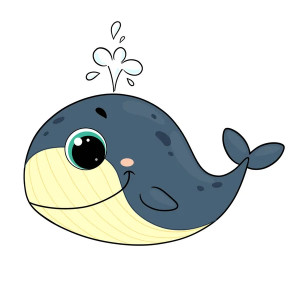 Lindo Personaje Infantil Dibujos Animados Ballena Azul Con Una Fuente — Vector de stock