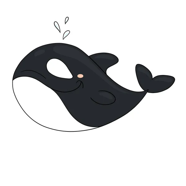 スプレーの泉を持つ漫画の子供キャラクターキラークジラ 黒鯨だ 北の海と海の住人 水中世界 海洋動物 ベクターイラスト — ストックベクタ