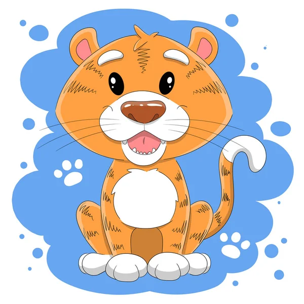 Cute Cartoon Tiger Predator Symbol Year 2022 Child Character Blue — Stock Vector