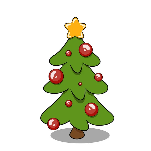 Christmas Tree Decorated Red Christmas Balls Christmas Star Symbol Merry — Stock Vector