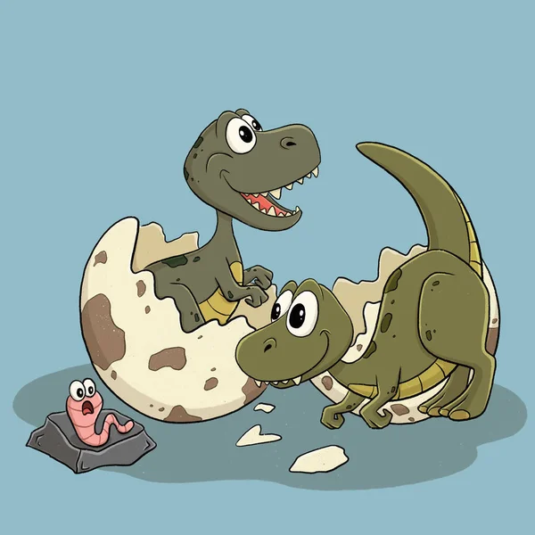 Dos Bebés Dinosaurios Tiranos Nacieron Huevo Tyrannosaurus Rex Gran Reptil — Foto de Stock
