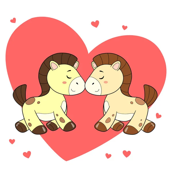 Любители Пони Симпатичные Мультяшные Лошади Фоне Сердец День Святого Валентина — стоковый вектор