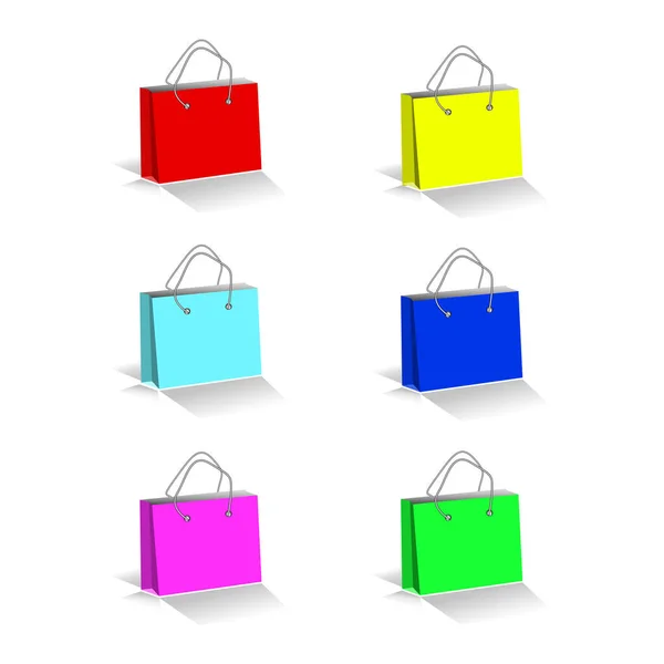 Set Einkaufstaschen Verschiedenen Farben Rot Gelb Grün Lila Platz Für — Stockvektor