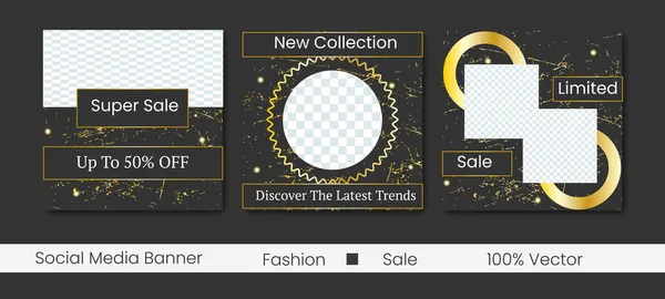 Moda Satışı Için Sosyal Medya Postası Koleksiyonu Altın Mücevher Için — Stok Vektör