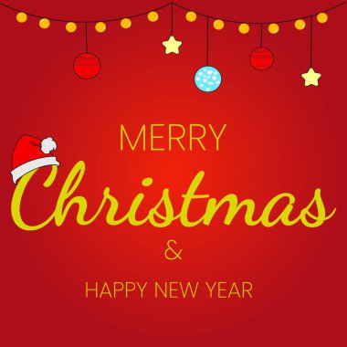 Kırmızı renkli Noel kartı, çelenk, ışık, Noel topu resmi.