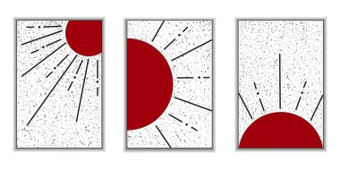 Yüzyılın ortalarında, soyut manzara güneşli, minimalist dalgalı retro sanat. Duvar sanatı, posterler, kartlar, broşür tasarımı için çizgileri ve şekilleri olan klasik posterler..